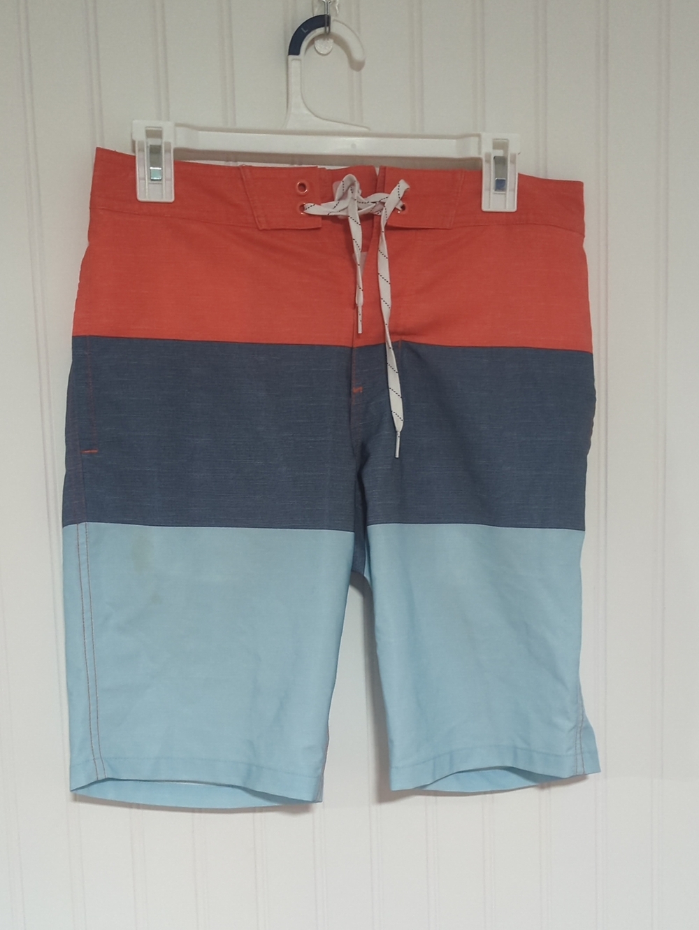 Goodfellow & Co Men's Colorblock Swim Shorts - Red, Navy & Light Blue. 28"